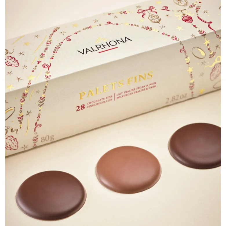 Assortiment Palets Chocolat Noir Guanaja et Lait Praliné Pécan 80 g - Valrhona