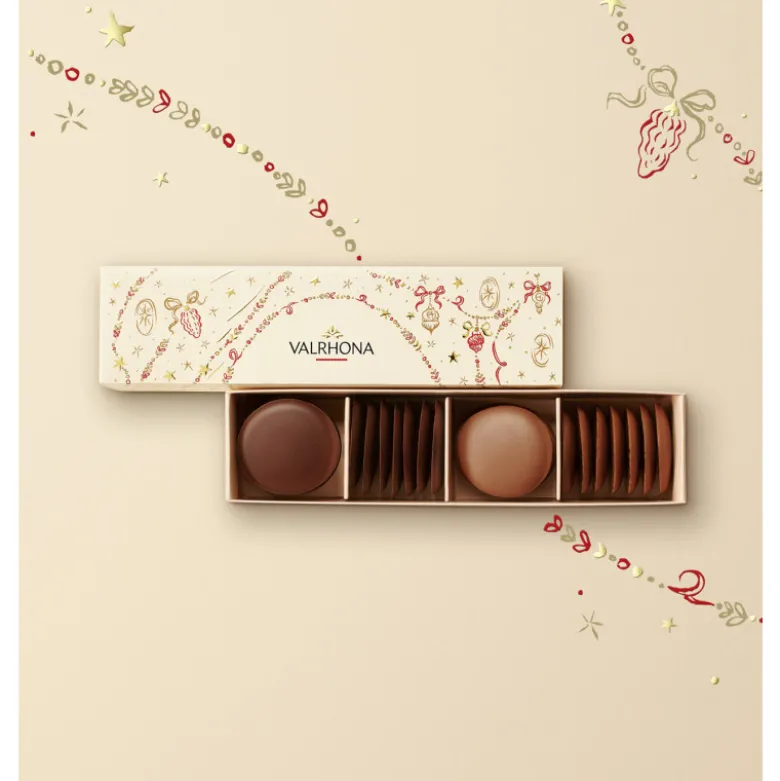 Assortiment Palets Chocolat Noir Guanaja et Lait Praliné Pécan 80 g - Valrhona