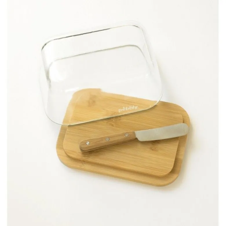 Beurrier verre et bambou + couteau à beurre - Pebbly