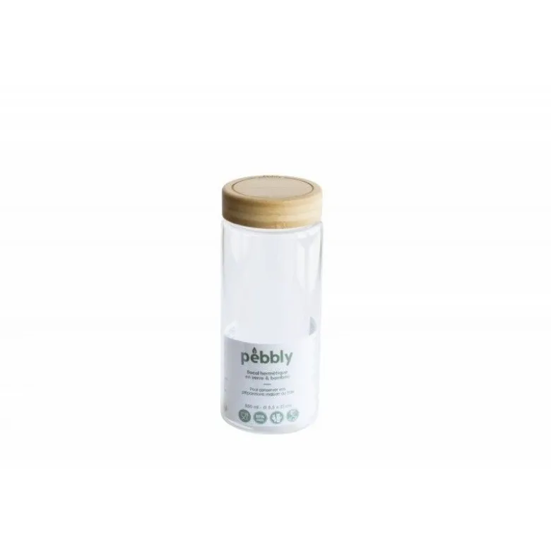 Bocal rond en verre + couvercle bambou 850ml - Pebbly