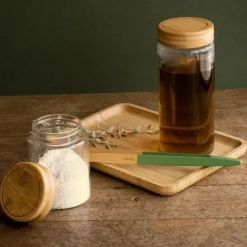 Bocal rond en verre + couvercle bambou 850ml - Pebbly
