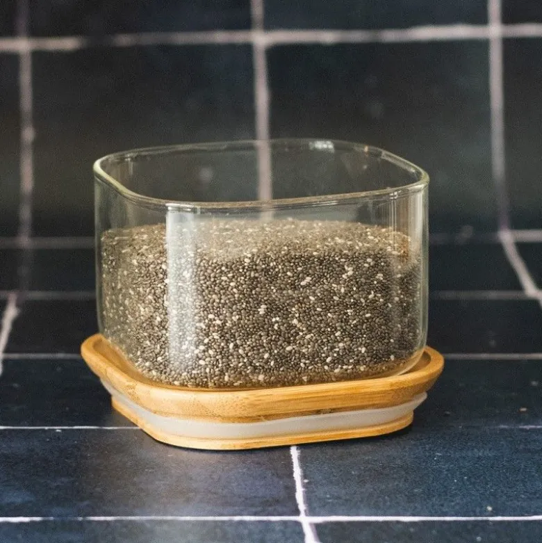 Boîte conservation carrée verre et bambou 0,5L - Pebbly