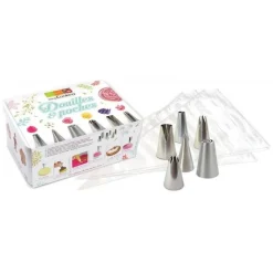 Boîte 6 douilles inox + 8 poches à douille - ScrapCooking