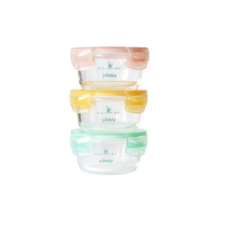 Boîtes conservation bébé verre graduées 240ml x3 - Pebbly
