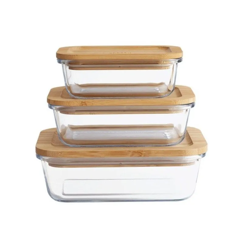 Boîtes conservation verre et bambou x3 - Pebbly