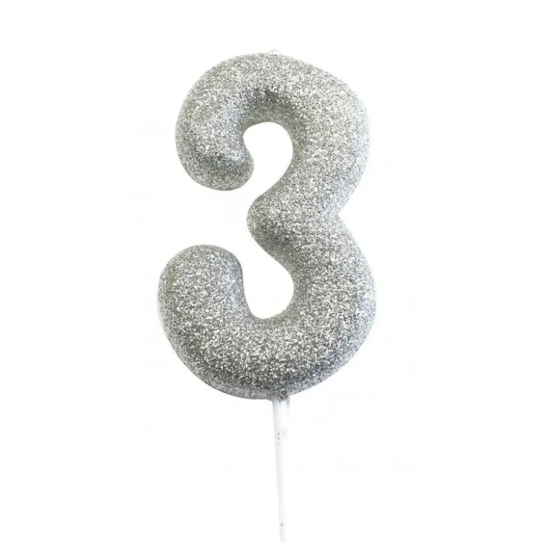 Bougie anniversaire argentée Chiffre 3 - Anniversary House