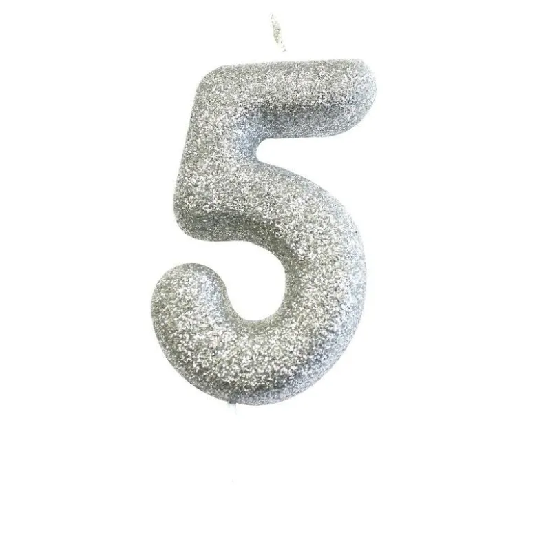 Bougie anniversaire argentée Chiffre 5 - Anniversary House