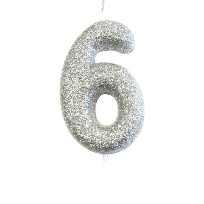 Bougie anniversaire argentée Chiffre 6 - Anniversary House