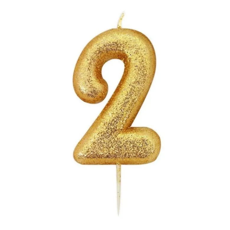 Bougie anniversaire Or Chiffre 2 - Anniversary House