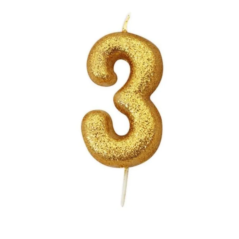 Bougie anniversaire Or Chiffre 3 - Anniversary House