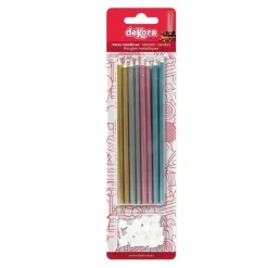 Bougie métallique or, argent, rose, bleu x16 - DeKora
