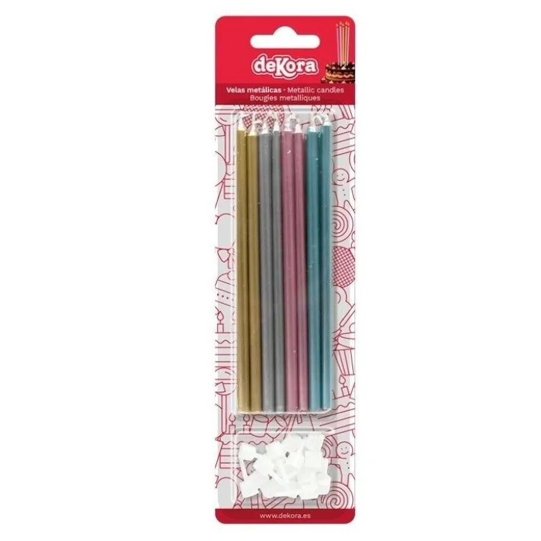 Bougie métallique or, argent, rose, bleu x16 - DeKora