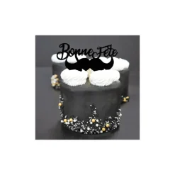 Cake Topper Bonne Fête Moustache sur Pic (x2) - Patisdécor