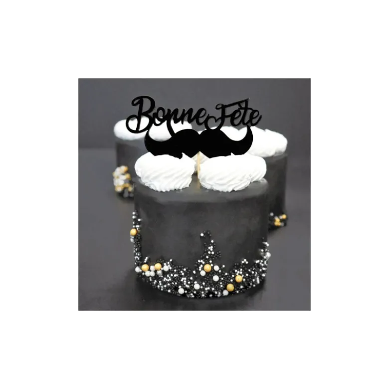 Cake Topper Bonne Fête Moustache sur Pic (x2) - Patisdécor