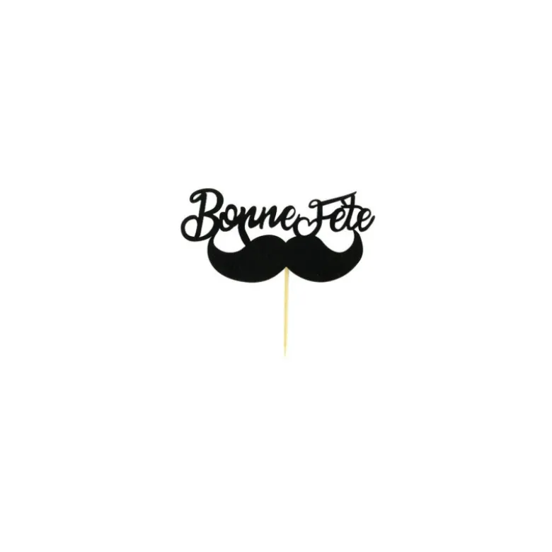 Cake Topper Bonne Fête Moustache sur Pic (x30) - Patisdécor