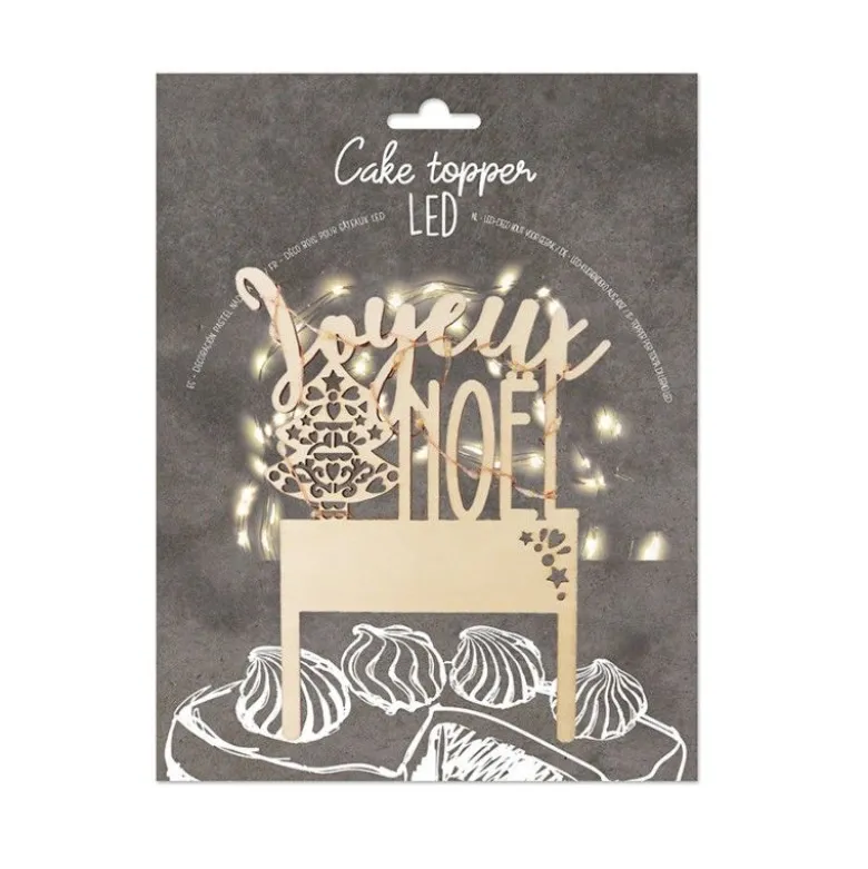 Cake Topper LED Joyeux Noël bois - ScrapCooking