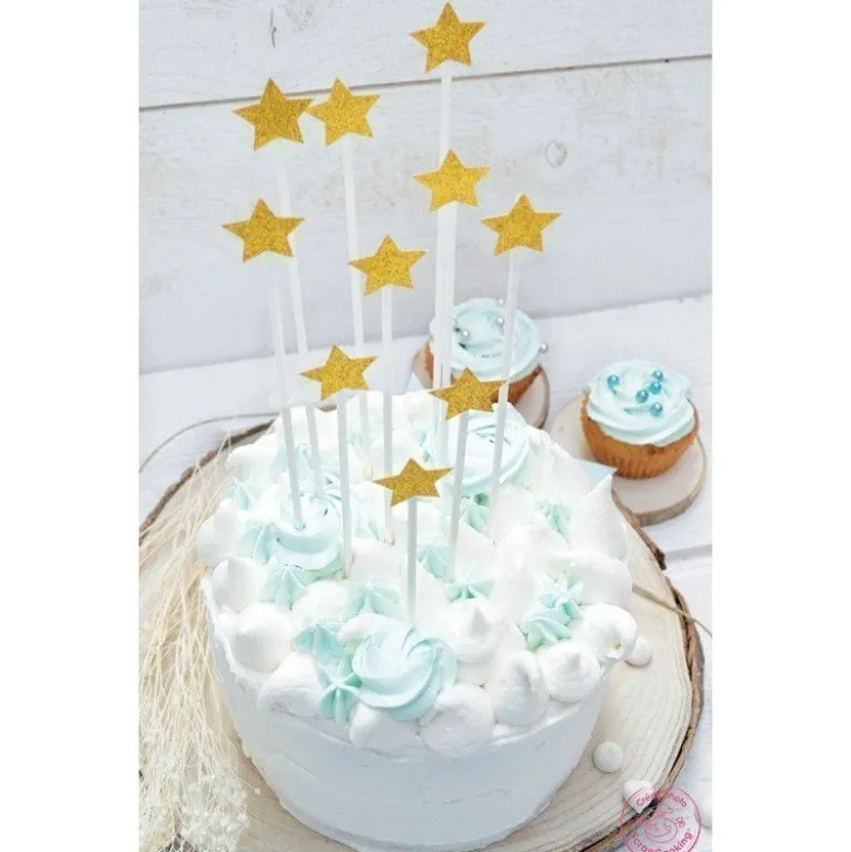 Cake Toppers étoiles dorées x10 20cm - ScrapCooking