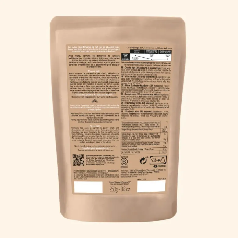 Chocolat de Couverture Blanc Ivoire 35% 250g - Valrhona