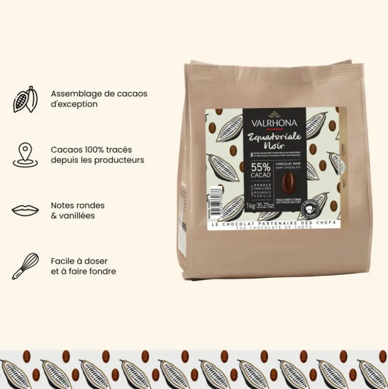 Chocolat de Couverture Noir Equatoriale 55% 1kg - Valrhona