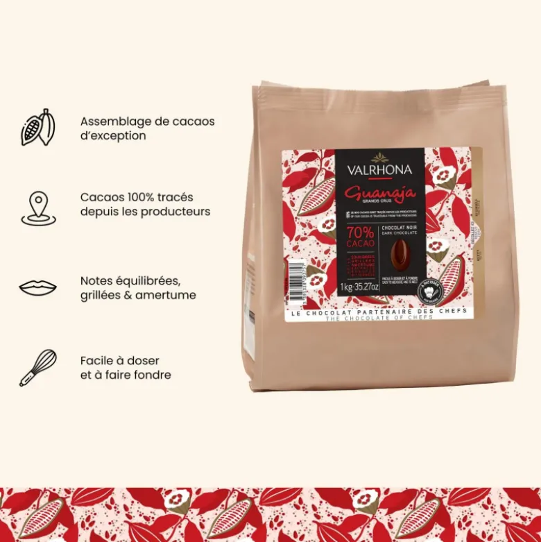 Chocolat de Couverture Noir Guanaja 70% 1kg - Valrhona