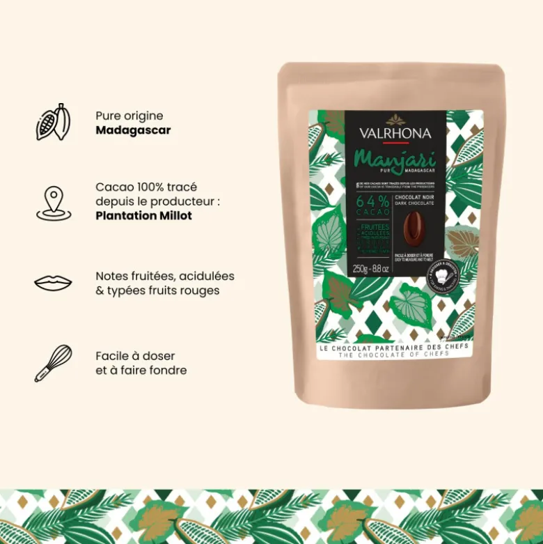 Chocolat de Couverture Noir Manjari 64% 250g - Valrhona