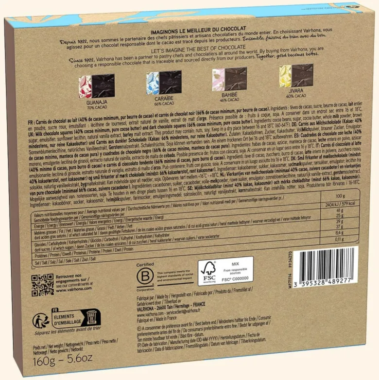 Coffret 32 Carrés Chocolat Noir et Lait - Valrhona