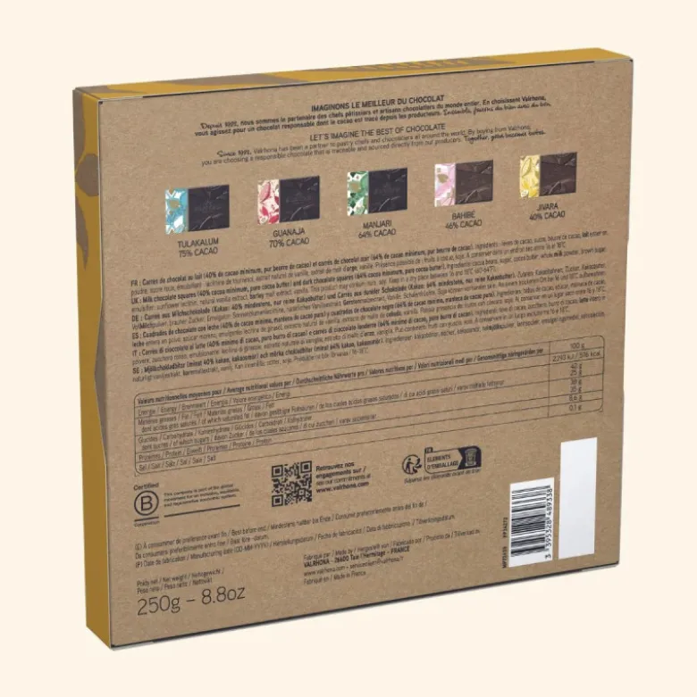 Coffret 50 Carrés Chocolat Noir et Lait - Valrhona
