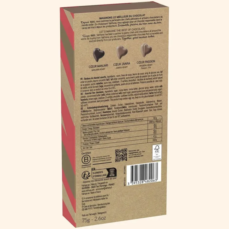 Coffret 8 Cœurs Fourrés Chocolat Noir et Lait – Valrhona