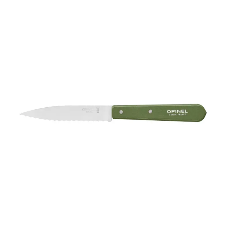 Couteau d'Office Cranté Inox et Bois 10 cm Kaki N°113 - Opinel