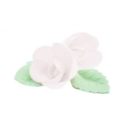 Décoration azyme rose blanche & feuille x10 - ScrapCooking