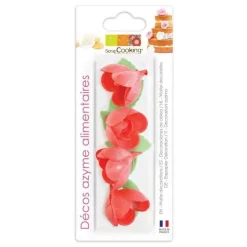 Décoration azyme rose rouge & feuilles x10 - ScrapCooking
