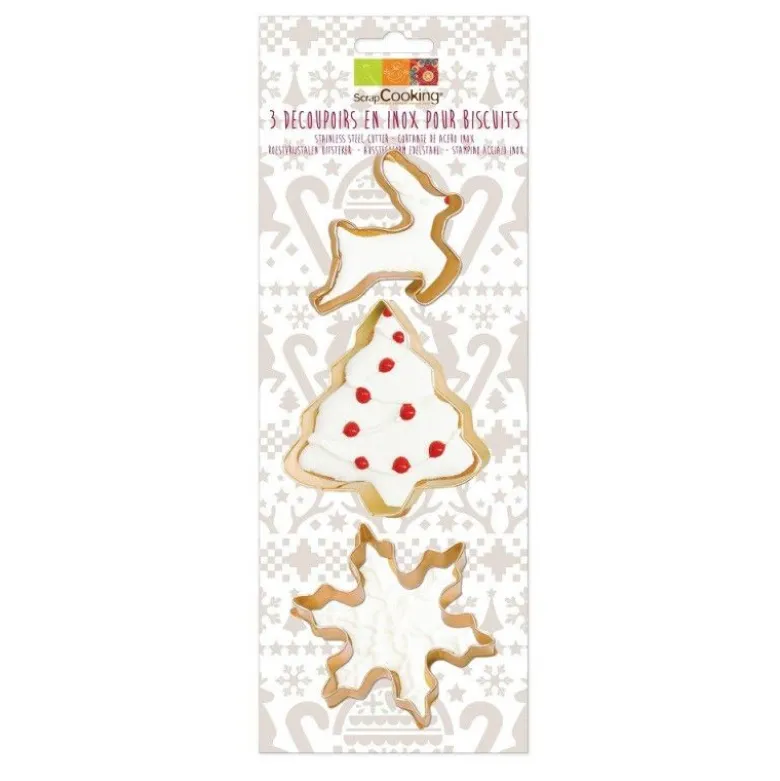 Découpoir doré flocon sapin rennes x3 - ScrapCooking