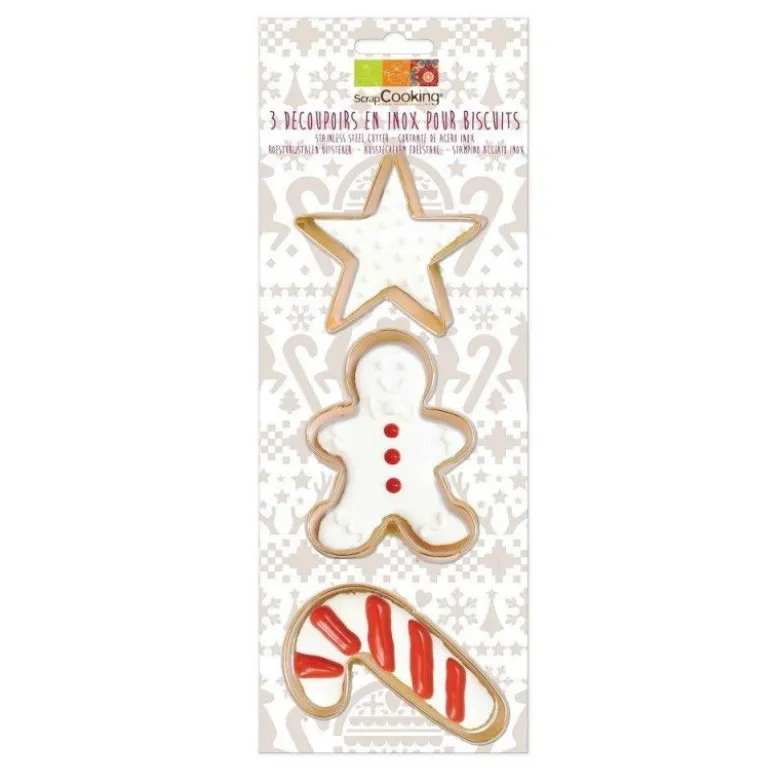 Découpoir inox doré gingerman canne étoile x3 - ScrapCooking