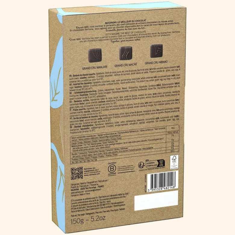 DDM Courte Coffret 15 Carrés Chocolat Noir Grands Crus - Valrhona