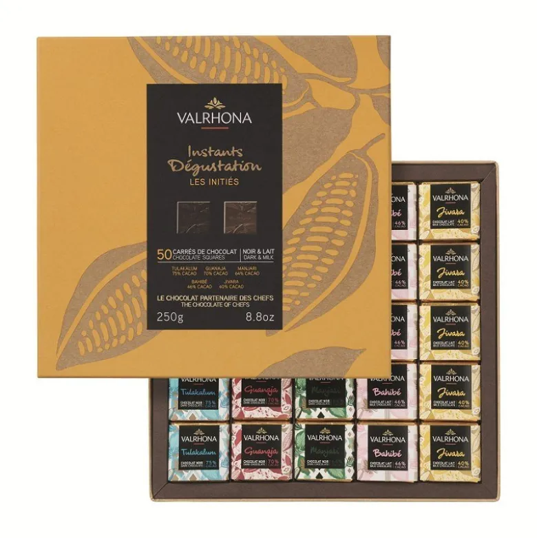 DDM Dépassée Coffret 50 Carrés Chocolat Noir et Lait - Valrhona