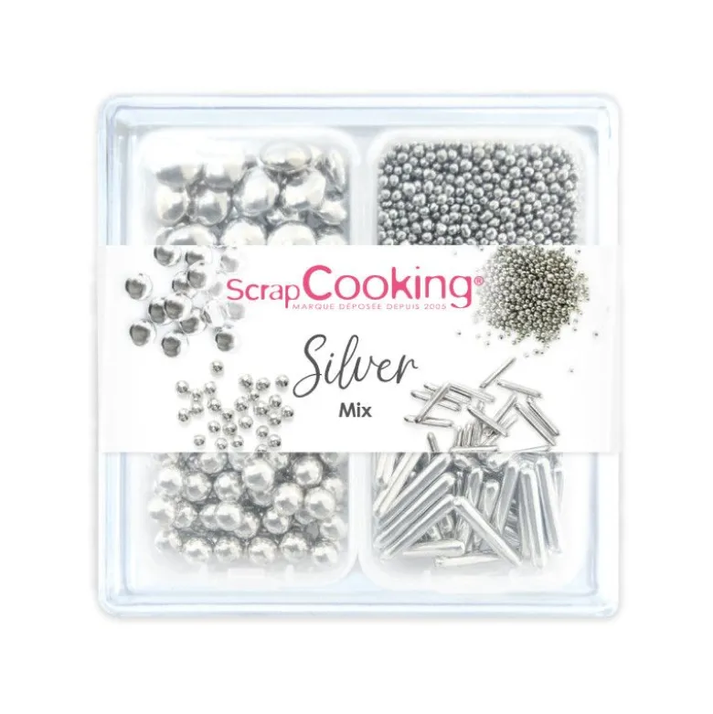 FIN DE SERIE Décors sucrés Argent Mix 63g - ScrapCooking