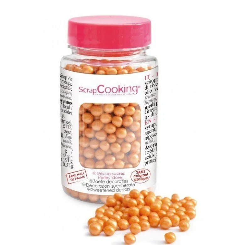 FIN DE SERIE Décors sucrés Perles Dorées 55g - ScrapCooking