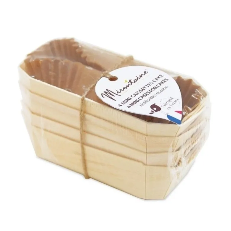 FIN DE SERIE Mini moule à cake bois 12cm x4 + caissettes de cuisson - Mirontaine