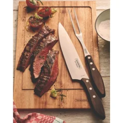Fourchette et Couteau à Viande Inox et Technobois Churrasco - Tramontina
