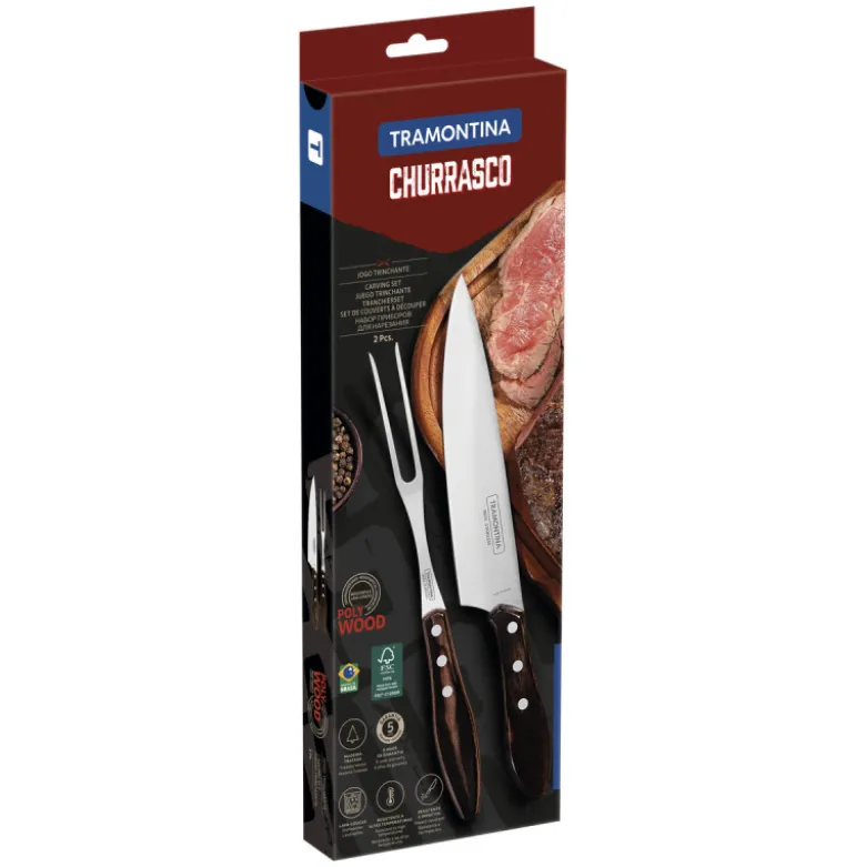 Fourchette et Couteau à Viande Inox et Technobois Churrasco - Tramontina