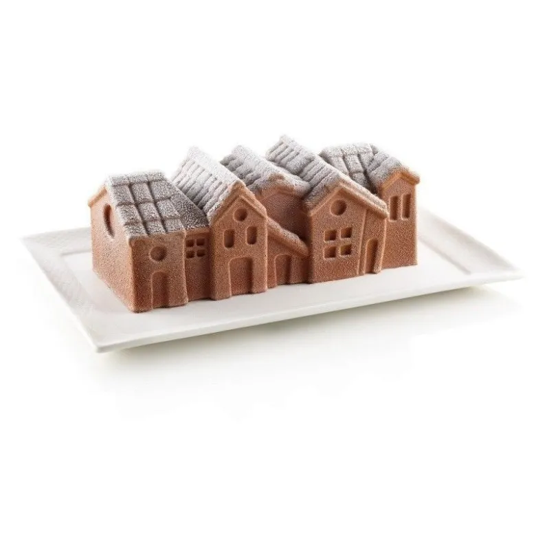 Kit moule bûche 3D Winter Village silicone - Silikomart