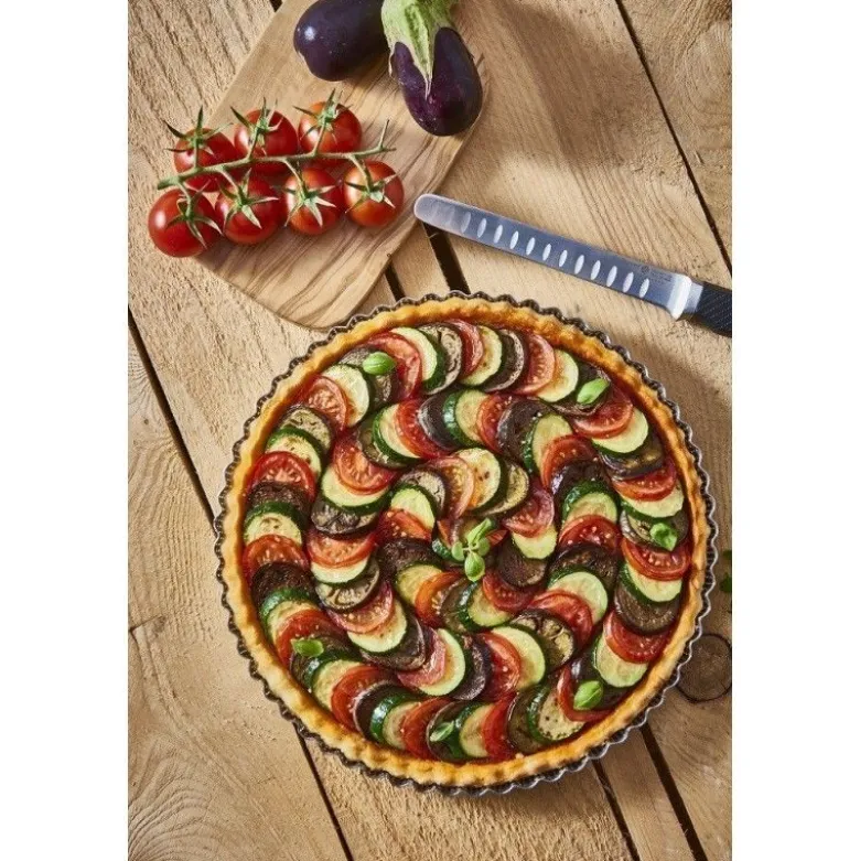 Moule à tarte cannelé inox fond amovible + feuille cuisson - De Buyer