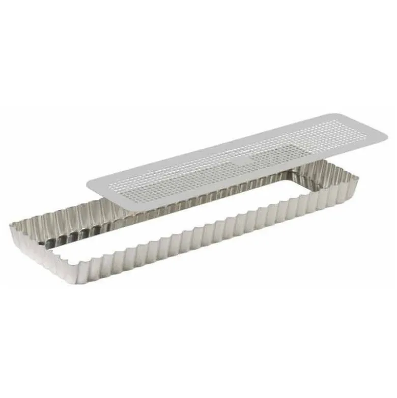 Moule tarte rectangulaire perforé fond amovible fer blanc 35cm - Gobel