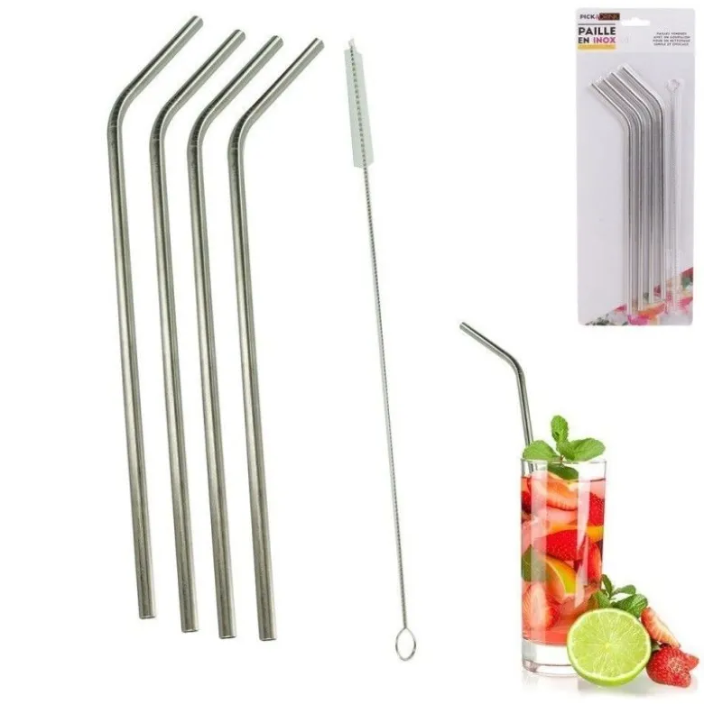 Paille cocktail inox x4 + goupillon - Totally Addict