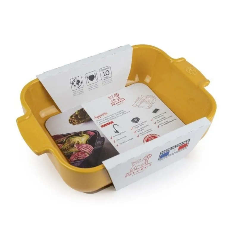 Plat à four rectangulaire céramique jaune safran Appolia 25cm - Peugeot