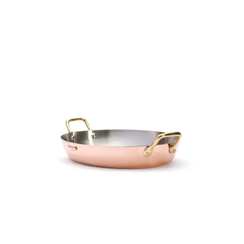 Plat ovale cuivre inox 2 anses laiton 32cm - De Buyer