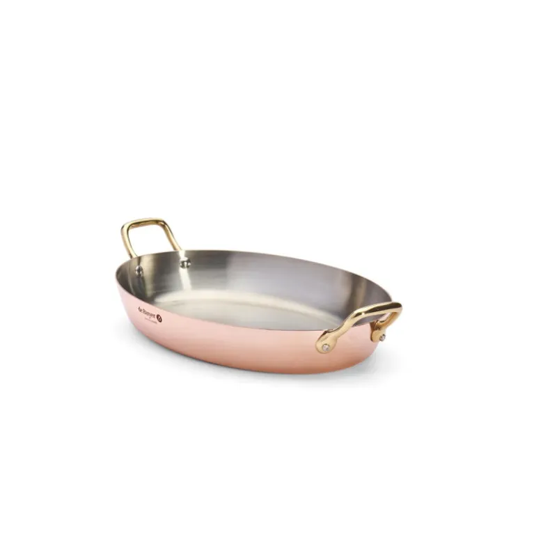 Plat ovale cuivre inox 2 anses laiton 32cm - De Buyer