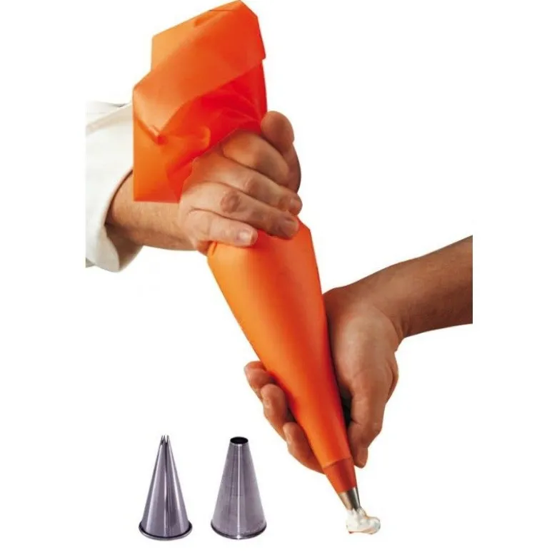 Poche à douille pâtissière silicone + 2 douilles inox - de Buyer