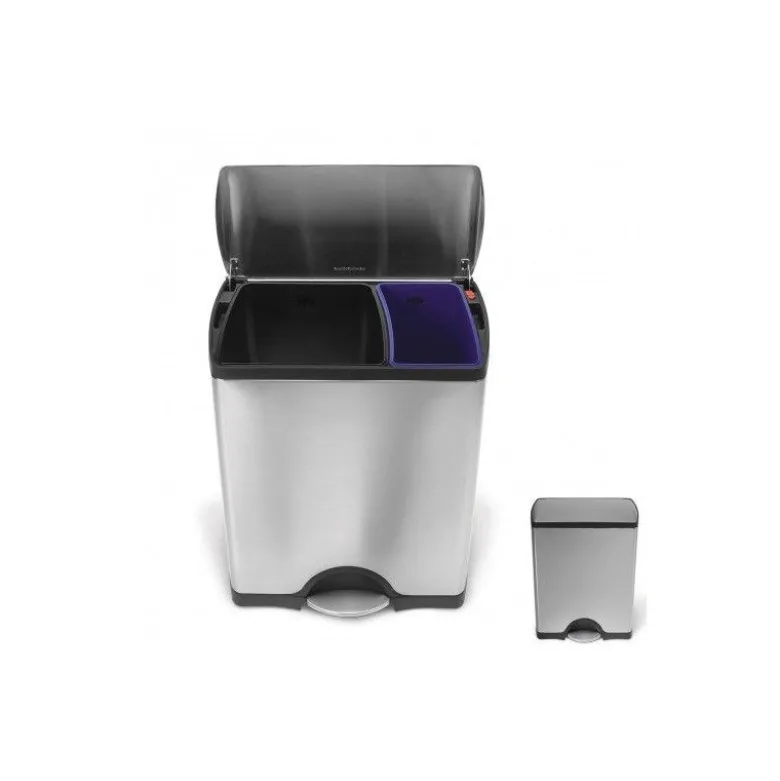 Poubelle a pédale 46L tri sélectif acier brossé rectangulaire - Simplehuman