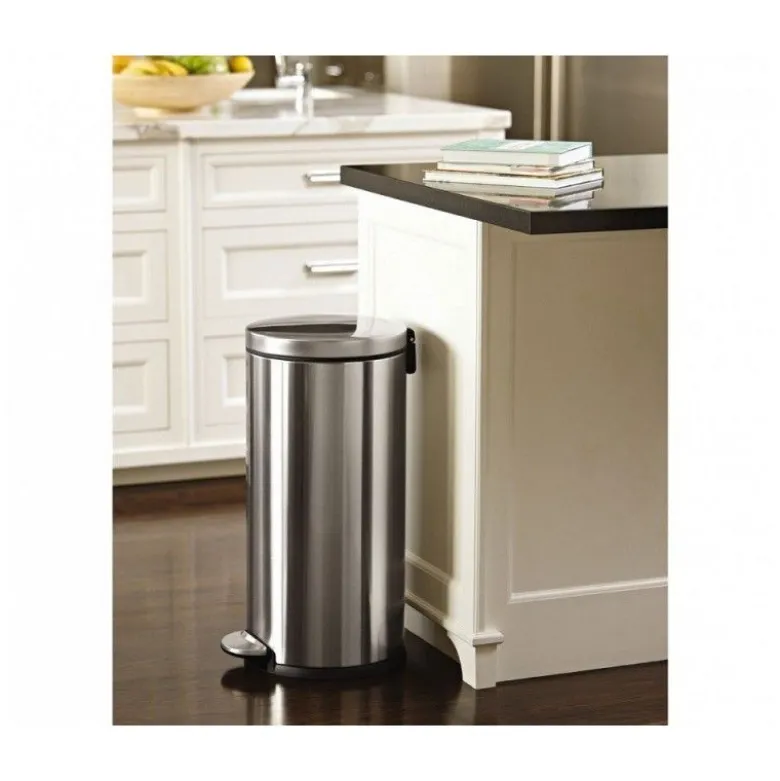 Poubelle à pédale ronde 30L acier brossé - Simplehuman